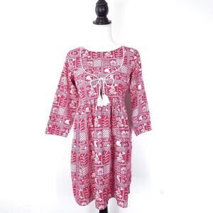 Retro Red Floral Print Babydoll Style Tassel Tie Fit & Flare Dress Size …
